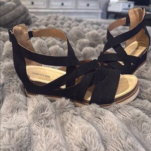 Maurices Black Strappy Wedge Sandals